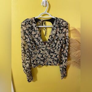 NWT Miami Black and Cream Floral Blouse